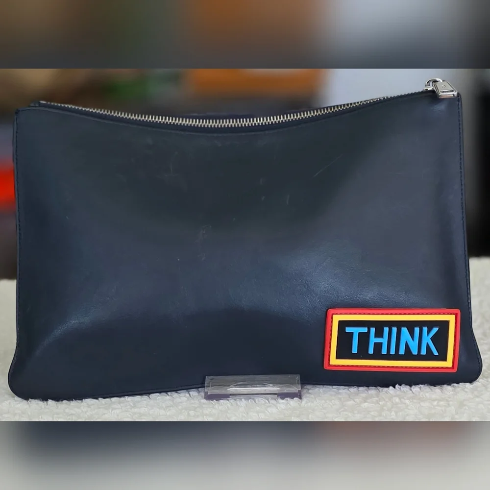 Fendi ROMA THINK Navy and Red Logo Clutch - Picture 2 of 8